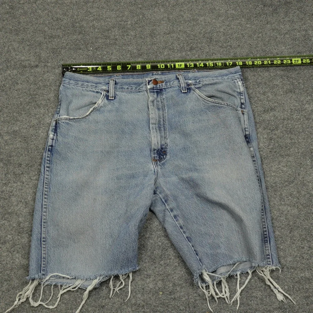 Vintage Rustler Shorts Men 36 Blue Denim Cut Off Raw Frayed Hem Light Wash Jorts
